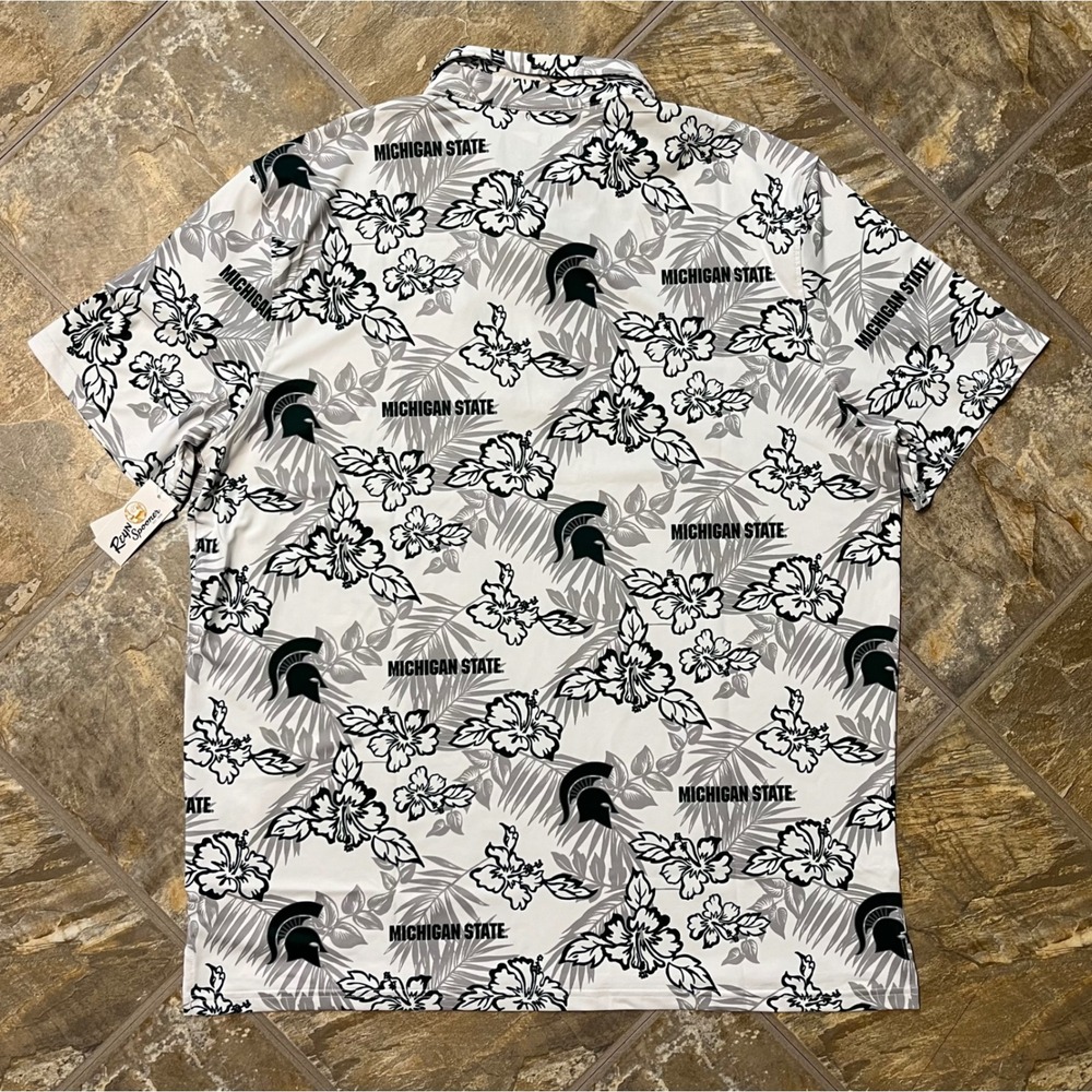 Reyn Spooner Polo Mens XL White New Michigan State Spartans Floral Shirt FLAWS - Picture 5 of 8